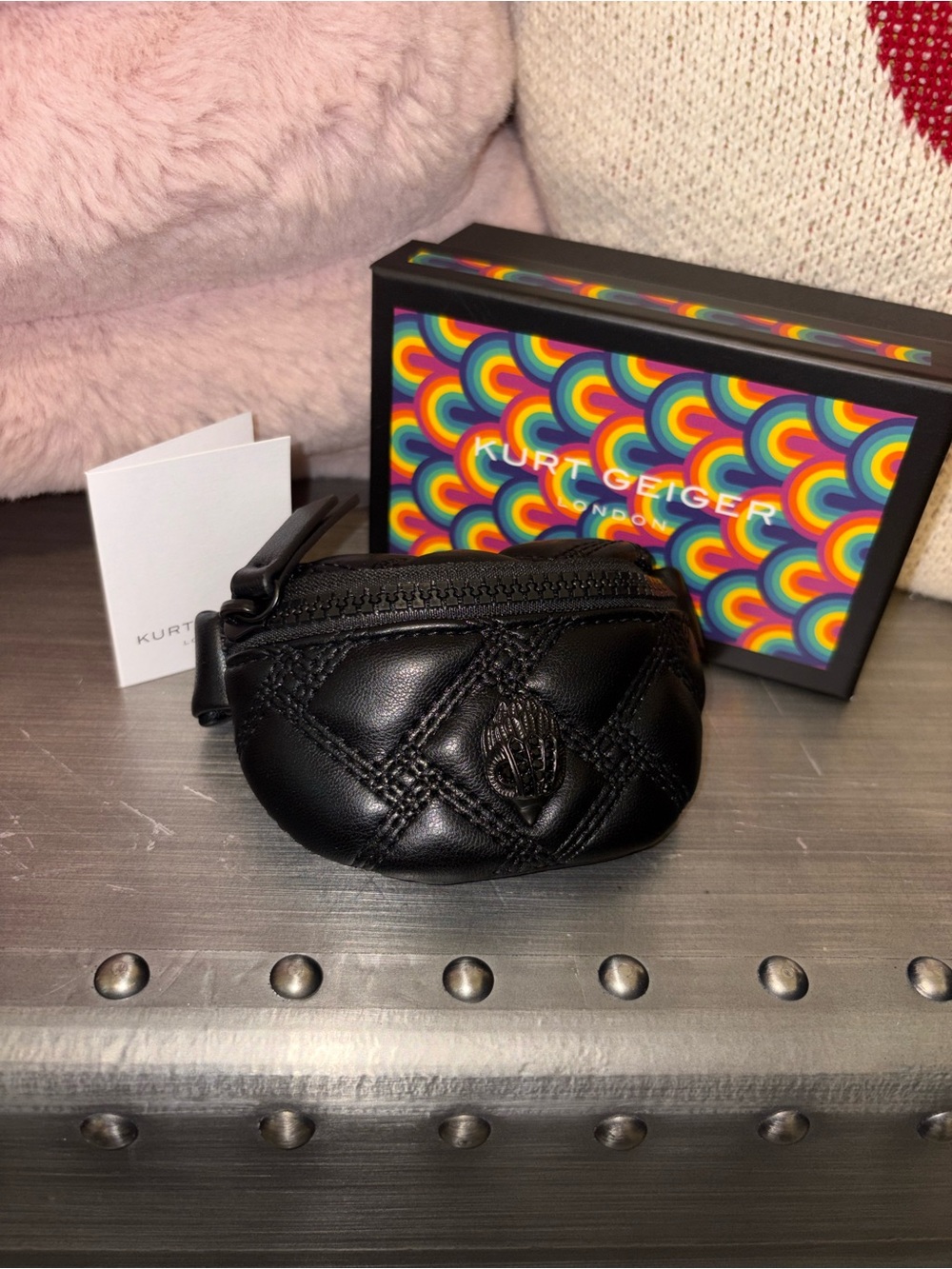 Kurt Geiger Black Quilted wrist Coin Pouch